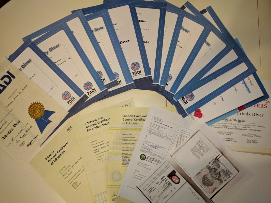 Sheikha Latifa's Certificates